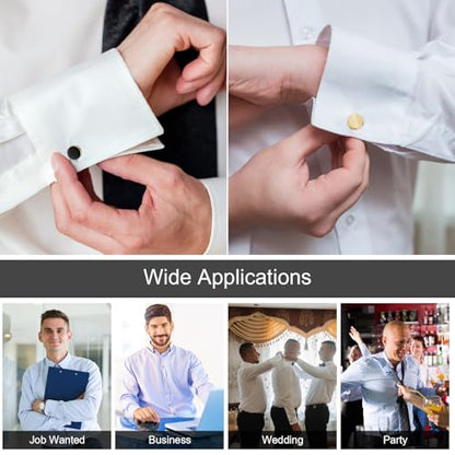 COMNICO 4 Pairs Cufflinks for Men Classic Tone Cuff Links Fashion Men Cufflinks Gold/Sliver Striped Disc Square Rectangle Cuff Links for Business Wedding Party Gift Box - color: round glod silver