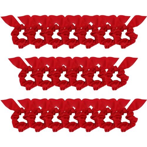 20 Pack Satin Hair Accessories for Women - Bow Scrunchies, Bunny Ear Hair Ties with Tails for Thick Hair and Girls - color: Red