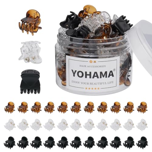 YOHAMA 36 Pcs Durable Mini Hair Claw Clips, Great for Design Kids and Adult Hairstyles, Decroation Buns, Pining Bangs, Strong Grip, Multifunction Clamp Clips.(3 Colors) - color: Black+Clear+Brown