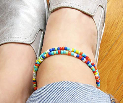 Starain Small Bead Anklets for Women Beach Foot Ankle Bracelet Cute Colorful Boho Beaded Anklets 8 inches - color: Double layerd seed bead anklet