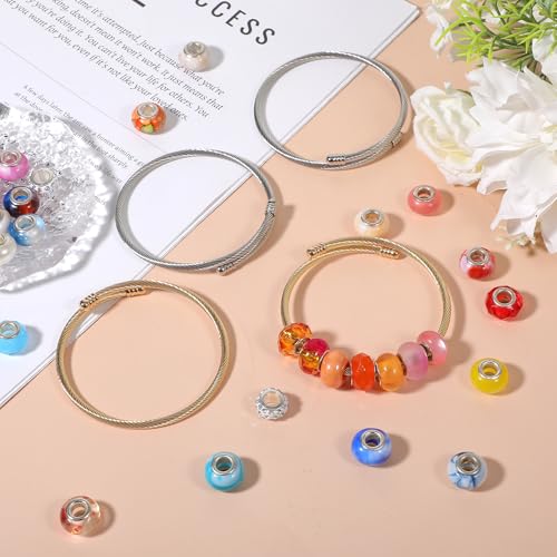 50 Pcs Snake Chain Bracelets, Adjustable Charm Bracelet Set Stainless Steel Expandable Bangle, 7 Inch DIY Jewelry Making Supplies for Women Christmas Birthday Gifts, Silver Gold