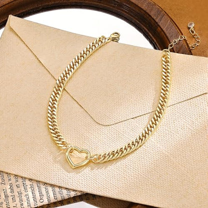 Moodear Gold Ankle Bracelets for Women Waterproof,14K Gold Plated Anklets | Waterproof, Non Tarnish Cuban Link Anklets, Trendy Jewelry Accessories for Summer Vacation, Beach Gifts for Women - style: Cuban Heart
