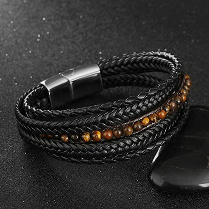 YGLINE Leather Wrap Bracelets for Women, Boho Multi-Layer Stone Beads Cuff Bracelet Jewelry - color: tiger eye