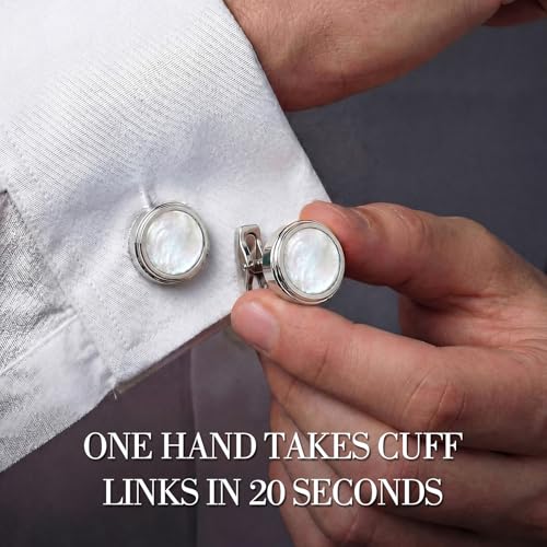 Cufflinks for Men, Stainless Steel Tuxedo Cuff Links Classic | Stainless Steel, 0.5 inch Lead-Free and Nickel-Free, groom Wedding Business Party, Gift for boyfriend Husband father - color: White