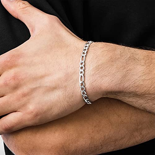 BRIJEWNES 4/5MM Sterling Silver FIGARO Chain Bracelet 925 Silver Link Chain Bracelet for Men