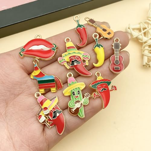 Youdiyla 30pcs Alloy enamel Mexican style carnival chili cactus set Pendant Jewelry Making DIY Keychain Earrings Pendant Various Design Charms for Jewelry Making Bracelets Necklace (SN1097) - color: SN1097