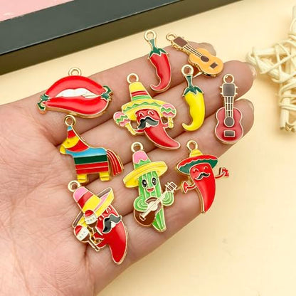 Youdiyla 30pcs Alloy enamel Mexican style carnival chili cactus set Pendant Jewelry Making DIY Keychain Earrings Pendant Various Design Charms for Jewelry Making Bracelets Necklace (SN1097) - color: SN1097