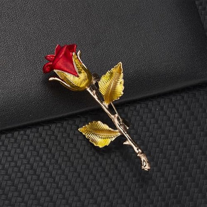 Rose Flower Brooch Pin for Women Fashion Dainty Gold Plated 3D Red Roses Floral Crystal Brooch Pin Birthday Dress Suit Accessories Jewelry - style: Yellow Leaf Rose