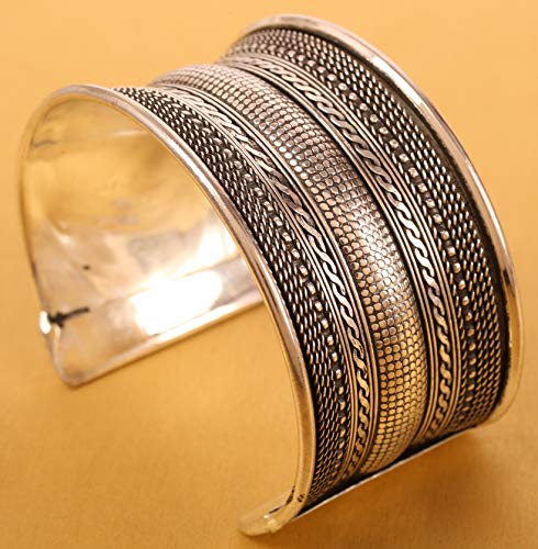 Touchstone Indian Bollywood Desire Brass Base Exotic Workmanship Free Size Cuff Bracelet in Antique Gold Or White Or Copper Tone for Women. - style: D051 White 1