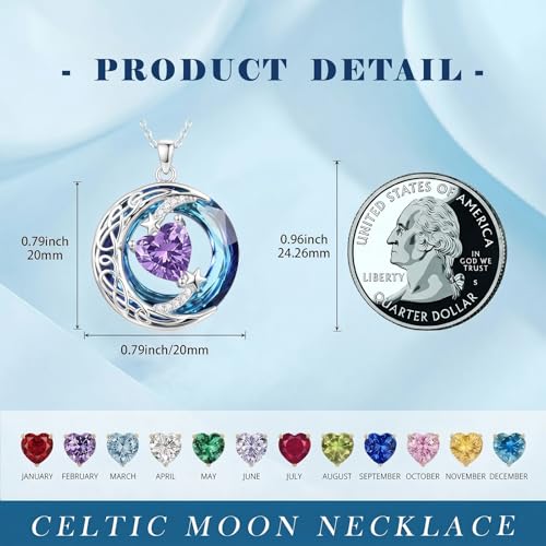 Birthstone Necklace for Women Crystal Moon and Star Pendant White Gold Celtic Moon Jewelry Birthday Graduation Gifts for Wife Her - style: Moon-2