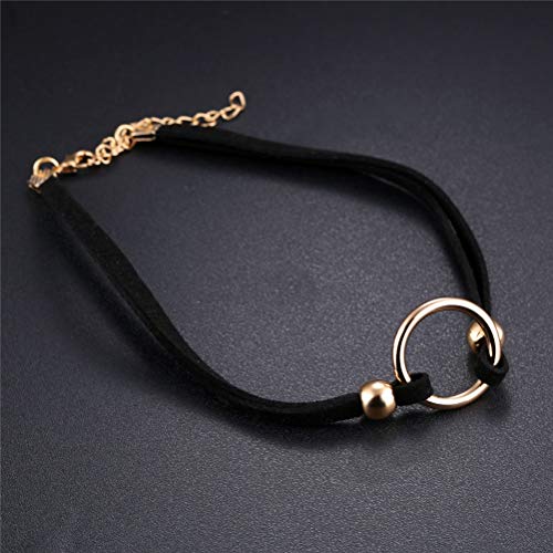 PAURO Women's Black Velvet Ribbon Choker Necklace for with Gold/Silver O | Stainless Steel,Classic Charm Jewelry - color: Round-Gold
