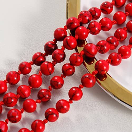 Firstmeet Fashion Beads Rope Knot Long Beaded Necklace Versatile 60" Strand Costume Jewelry for Women - color: Red Tur