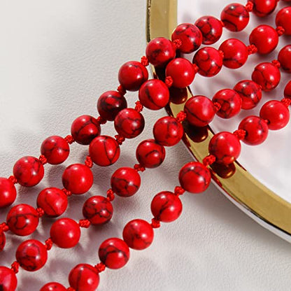 Firstmeet Fashion Beads Rope Knot Long Beaded Necklace Versatile 60" Strand Costume Jewelry for Women - color: Red Tur