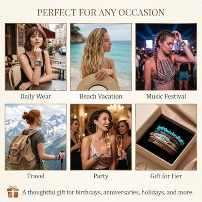 Long tiantian Boho Western Bracelets for Women Leather Wrap Bracelets Turquoise Bracelet Western Jewelry Country Concert Outfits - color: A1:western bracelet for women（brown）