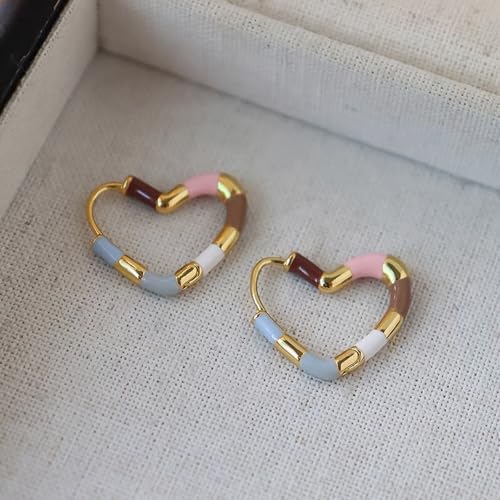 Milan Chiva 14K Gold Plated Small Huggie Dangle Earrings | Lightweight Trendy Heart Dainty Jewelry Hypoallergenic Chunky Gold Hoops Earrings Jewelry Mothers Day Gift for Women - color: F-Colorfull Heart