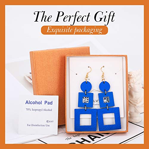 KINIVA Leather Dangle Earrings for Women Trendy, Lightweight Leaf Circle Lightning Earrings Drop, Jewelry Gifts for Women - color: 38 Blue