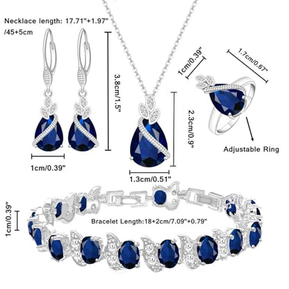 LMXXVJ Jewelry Set for Women,Teardrop Cubic Zirconia Necklace Earrings Adjustable Ring Bracelet Jewelry Set Formal Jewelry Gift - color: SYSD-White Gold-Blue