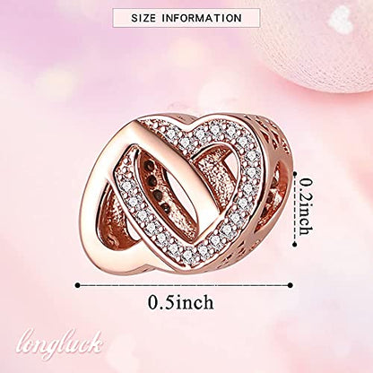 925 Sterling Silver Charms for Bracelets Necklaces Dangle Pendant With 5A Cubic Zirconias Bead Charm for Women DIY Jewelry - style: Entwined Hearts Charm