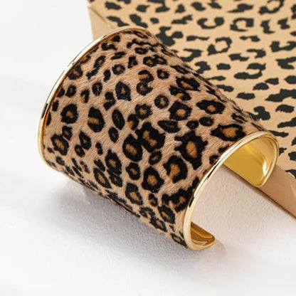 COLORFUL BLING Metal Punk Leopard Print Bangle Bracelet for Women Wide Chunky Gold Stackable Wrapped Open Cuff Bracelets Wristband Statement Jewelry - style: style 7