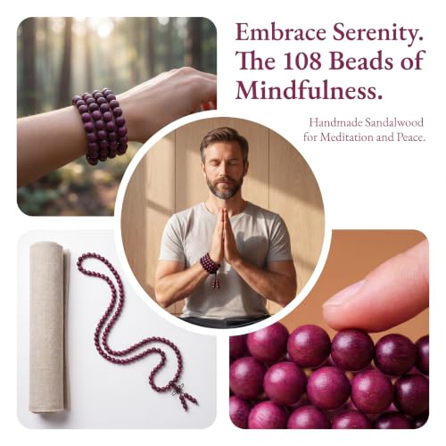 Handmade Mala Beads Bracelet 108 8mm Prayer Meditation Bracelet Sandalwood Elastic, Buddhist Beads, Prayer Mala Necklace for Men and Women Gifts - color: Violet Wood