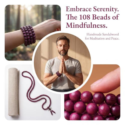 Handmade Mala Beads Bracelet 108 8mm Prayer Meditation Bracelet Sandalwood Elastic, Buddhist Beads, Prayer Mala Necklace for Men and Women Gifts - color: Violet Wood