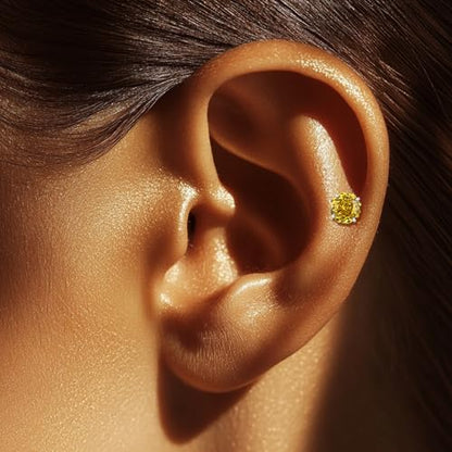 Zircon Flat Back Screw Hypoallergenic Surgical Steel Stud Earrings - color: Luxe Yellow, size: 1ct - 0.24 Inch (6mm), None Gift Box