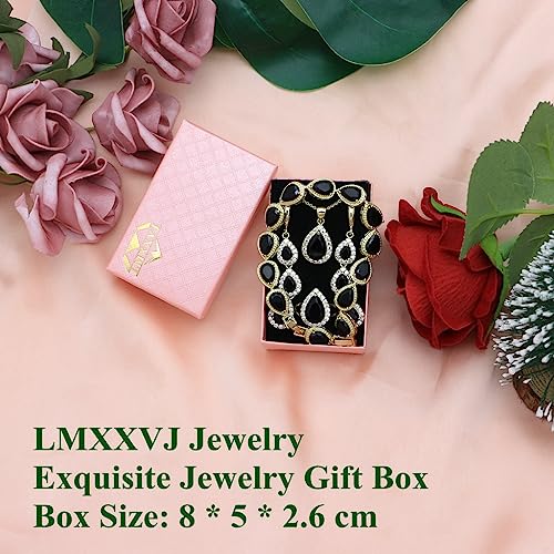 LMXXVJ Necklace Long Earrings Bracelet Set, White Gold Plated Created Blue Sapphire Jewelry Set Wedding Party Gift Jewelry for Women Bridal Bridesmaid - color: Gold-Black Ring