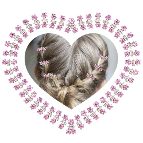 ANBALA 65PCS Mini Pink Flower Hair Clips with Rhinestone Mini Glitter Teeth Rhinestone Flower Hair Accessories - No-Slip Grip Metal Jaw Clamps for Girls Women (Silver-Pink Crystal) - color: Pink