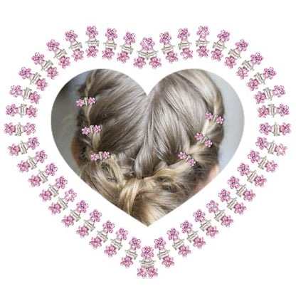 ANBALA 65PCS Mini Pink Flower Hair Clips with Rhinestone Mini Glitter Teeth Rhinestone Flower Hair Accessories - No-Slip Grip Metal Jaw Clamps for Girls Women (Silver-Pink Crystal) - color: Pink