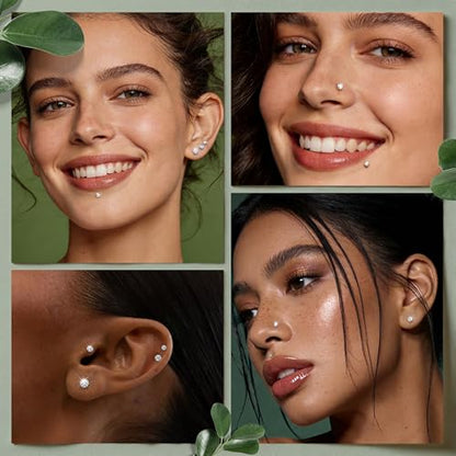 GEMQUEEN 4 Pairs 16G/18G/20G G23 Titanium Implant Grade Nose Studs Threadless Flat Back Earrings Hypoallergenic Flatback 5A CZ Cartilage Helix Tragus Conch Tiny Lip Piercing Jewelry for Women Men - color: Pure Titanium-18G(1.0MM)-Bar-6/8MM&CZ-2/3/4MM