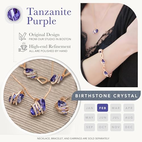Leafael Wish Stone Pendant Necklace with Birthstone Crystal, 18K Rose Gold Plated/Silvertone, 18" + 2" - color: 102-February-Tanzanite Purple-Rose Gold Plated