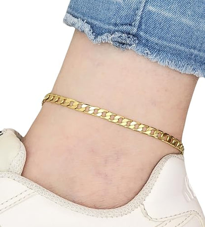 Gold Electroplated Anklet, Made in Korea - style: Dia-Cut Cuban Chain