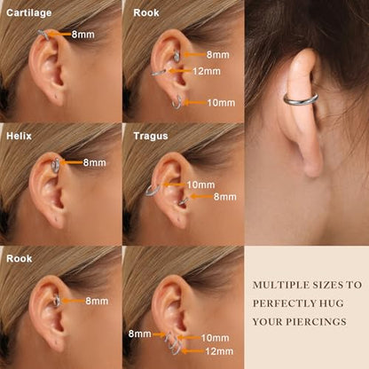 Small Hoop Earrings for Women, Stainless Steel Huggie Hoop earrings, 18G | 2/4/6 Pairs, 6mm/8mm/12mm Small Hoop Earrings, Lobe Helix Conch Tragus Daith Rook Cartilage Piercing Jewelry,Gold Silver - color: Silver-6 pairs Hoop Earrings-10mm
