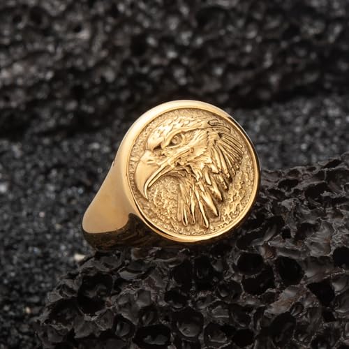 Mens Signet Ring Stainless Steel Lion Eagle Head Statement Rings Jewelry for Men Size 8/9/10/11/12/13 - style: Eagle