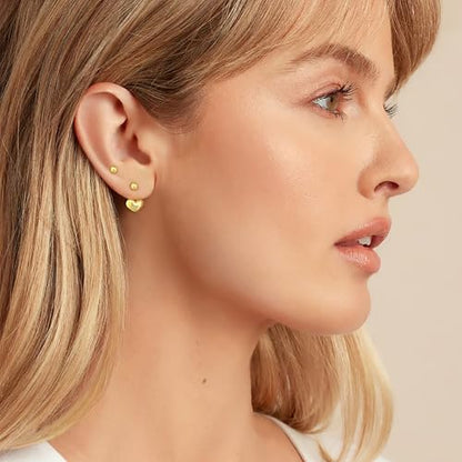 Simple Cute Small Heart Drop Dangle Earrings for Women | 925 Sterling Silver Post, 14K Gold or Silver Plated, Mini Ball Stud Ear Jacket Earrings, Hypoallergenic Heart Earrings - color: Gold