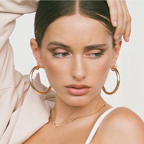 4mm Thick Gold Chunky Earrings Steling Silver Post Hoops Earrings For Women Hollow Tube Hoops Earrings Thick Gold Hoop Earrings Hypoallergenic Lightweight Gold Hoop Large Earrings 20/30/40/50/60MM - color: Gold,40mm