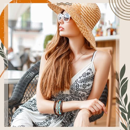 6 Pcs Turquoise Bracelet for Women Leather Bracelet Western Jewelry for Women Multilayer Boho Cuff Bangle Set - style: Retro
