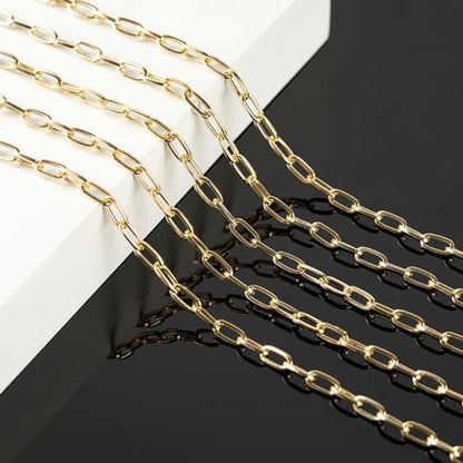 32.8 Feet Thin Paperclip Chains Width 4MM Craft Chain for Necklace Bracelet Earring Making Gold Plated Iron Chain Bulk with Lobster Clasps and Jump Rings Jewelry Making Supplies - color: 7.6x4mm Paperclip