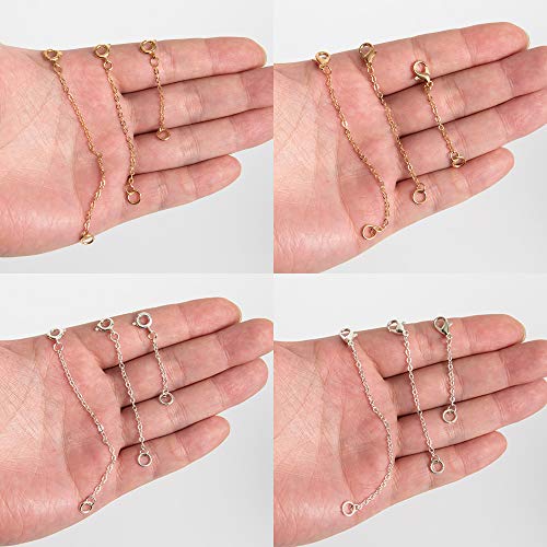 Softones 12-18Pcs Ankle Bracelets Extenders-Extension for Womens Jewelry(1 2 3 Inch),with Lobster Clasp and O-Clasp from Gold Silver Rose Gold - color: A:6-Lobster clasp 6-O-clasp