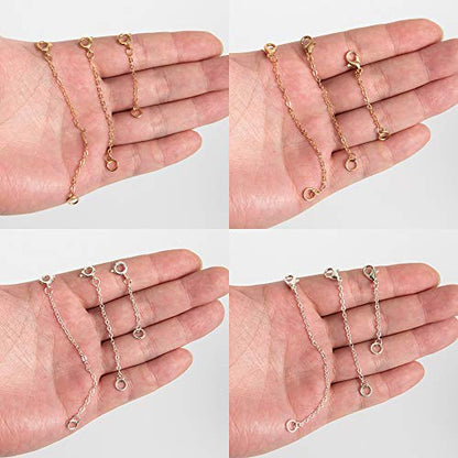 Softones 12-18Pcs Ankle Bracelets Extenders-Extension for Womens Jewelry(1 2 3 Inch),with Lobster Clasp and O-Clasp from Gold Silver Rose Gold - color: A:6-Lobster clasp 6-O-clasp