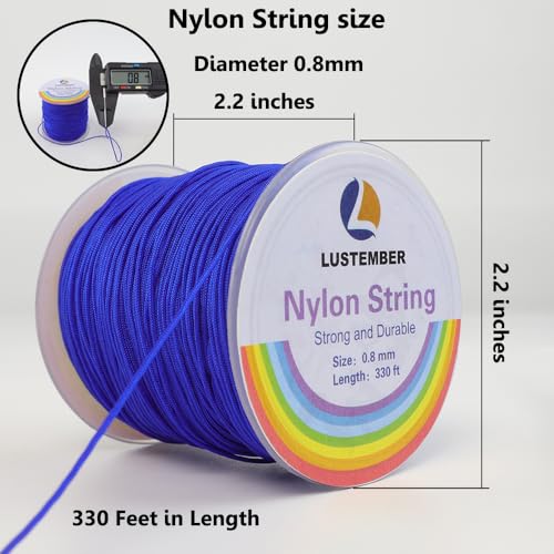 LUSTEMBER 0.8mm Nylon String, Strong Bracelet String, Durable Nylon Cord for Jewelry Making, Bracelets, Beading, Necklaces, Rattail Braiding, Kumihimo, Wind Chimes, Blinds and Handicrafts - size: Sapphire Blue