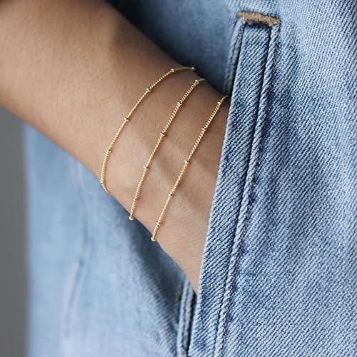 VRIUA Dainty Gold Bracelets for Women, 14K Gold Plated Layered Bracelet Simple Sparkle Twisted Chain Bracelets Adjustable Diamond Bracelets Set Gold Jewelry for Women - color: Layered satellite gold