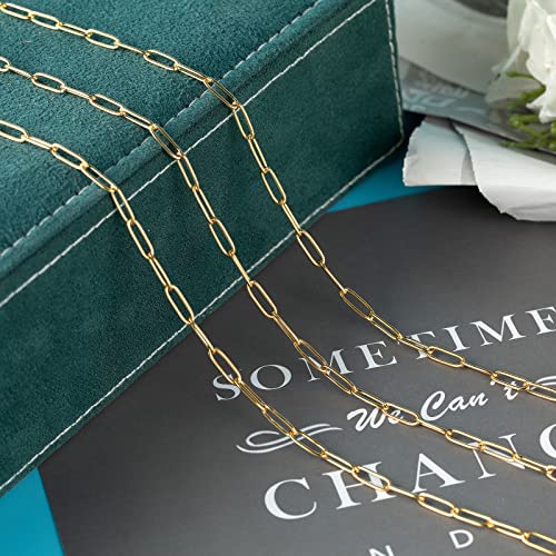 Gold Chain 16.4 Feet 4mm Oval Paperclip Stainless Steel Chain Link Cable Necklace Chains Bulk with Lobster Clasps and Jump Rings for Women Bracelet DIY Jewelry Making - color: Gold
