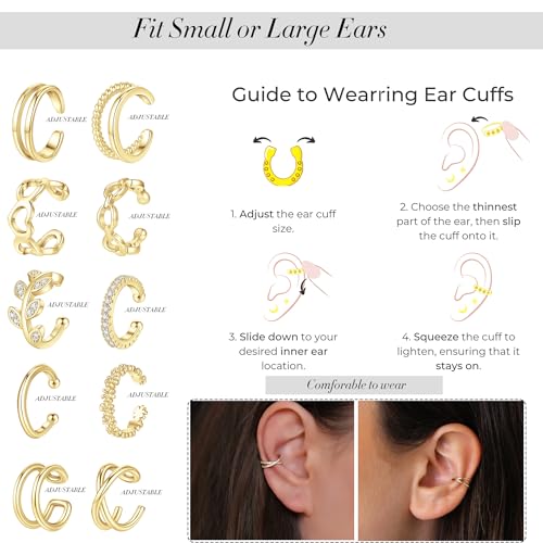 Jewdreamer 16Pcs Ear Cuffs for Women Non Piercing | 14K Golded Silver Ear Cuffs Earrings Non Pierced Clips On Cartilage Earring Fake Earrings Lightweight - style: 16PCS GOLDED