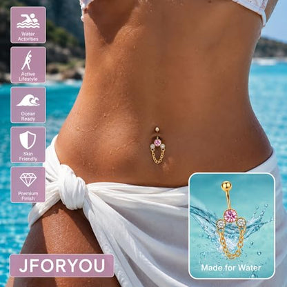 Belly Button Rings Stainless Steel 14G CZ Opal Navel Rings Barbells Women Girls Belly Piercing Jewelry - color: Gold Color-Style A: 4PCS