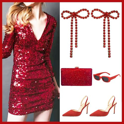 Bow Earrings Red Earrings for Women Dangle Cute Earrings Red Stuff Jewelry Outfits Accessories Gifts for Girls - color: B1:red rhinestone bow earrings