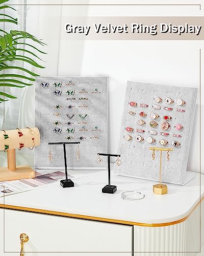 4 Pcs Velvet Ring Display 50 Slots L-Shaped Ring Display Stand Tray Holder for Selling Earring Jewelry - color: Grey