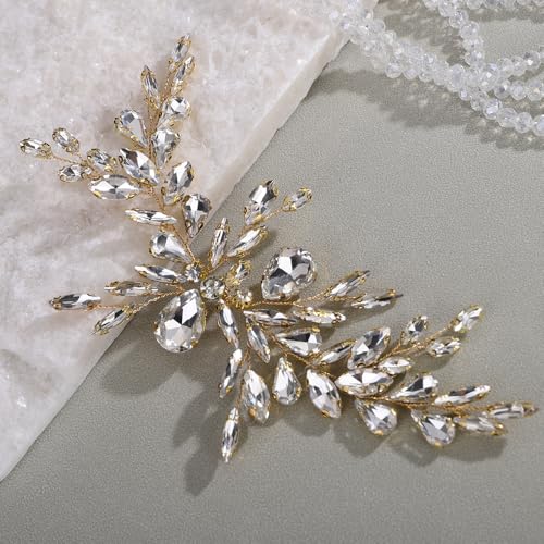 Vintage Crystal Gold Headband Wedding Bridal Bridesmaid Side Headpiece Handmade Hair Accessories (Gold) - color: Gold