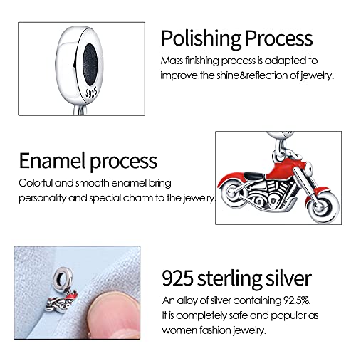 KUNSIR Charms Beads fits Pandora Charm bracelets for Woman 925 Sterling Silver Dangle Pendant Bead Jewelry Beads Gifts Happy Birthday Charms for Women Bracelet&Necklace - style: Motorcycle Charm