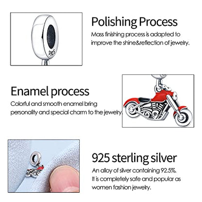 KUNSIR Charms Beads fits Pandora Charm bracelets for Woman 925 Sterling Silver Dangle Pendant Bead Jewelry Beads Gifts Happy Birthday Charms for Women Bracelet&Necklace - style: Motorcycle Charm